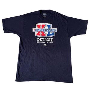 REEBOK Super Bowl 40 XL 2006 Detroit Navy Blue T-Shirt, Size Large
